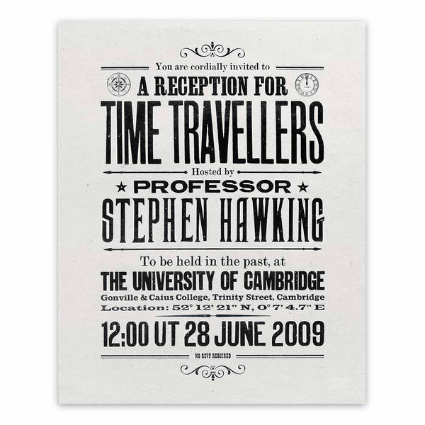 Stephen Hawking's Time Travellers Invitation: Limited Edition Print (handmade paper)