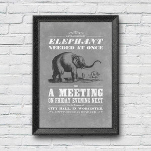 Vintage Mashups Print: Elephant Needed at Once – slate, full bleed, framed
