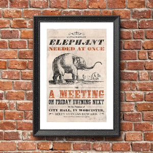 Vintage Mashups Print: Elephant Needed at Once – on white, framed