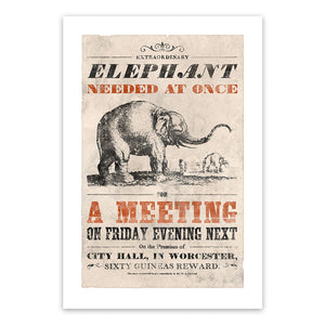 Vintage Mashups Print: Elephant Needed at Once – on white